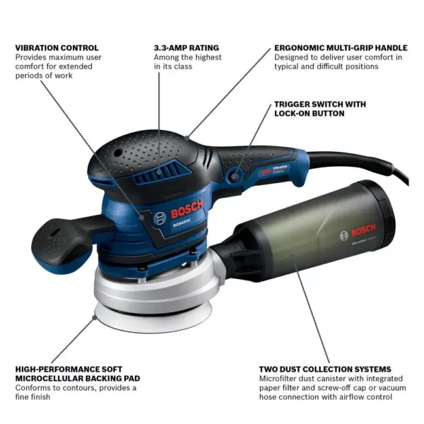 Bosch 3.3 Amp Corded 5 in. Variable Speed Random Orbital Sander/Polisher with Vibration Control