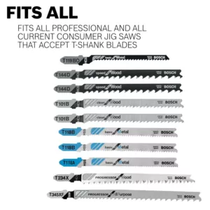 Bosch 4 in. 10 TPI High Carbon Steel T-Shank Jig Saw Blade for Cutting Wood (5-Pack)