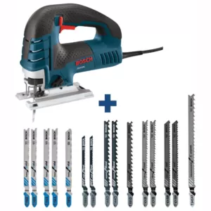 Bosch 7 Amp Corded Variable Speed Top-Handle Jig Saw Kit with Case and Bonus T-Shank Jig Saw Blades (15-Pack)