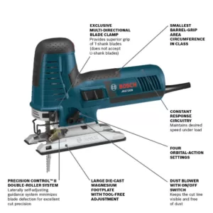 Bosch 7.2 Amp Corded Variable Speed Barrel-Grip Jig Saw Kit with Assorted Blades and Carrying Case