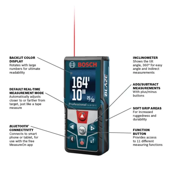 Bosch BLAZE 165 ft. Laser Distance Measurer with Bluetooth and Full Color Display