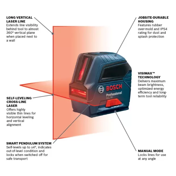 Bosch 50 ft. Self Leveling Cross Line Laser Level with Plumb Points and Bonus Compact Tripod with Extendable Height