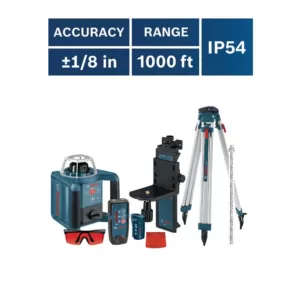 Bosch 1000 ft. Self Leveling Rotary Laser Level with Layout Beam Complete Kit (7-Piece)