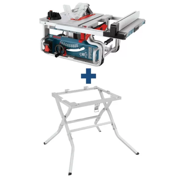 Bosch 15 Amp 10 in. Corded Bench Table Saw with Carbide Blade and Bonus Table Saw Folding Stand