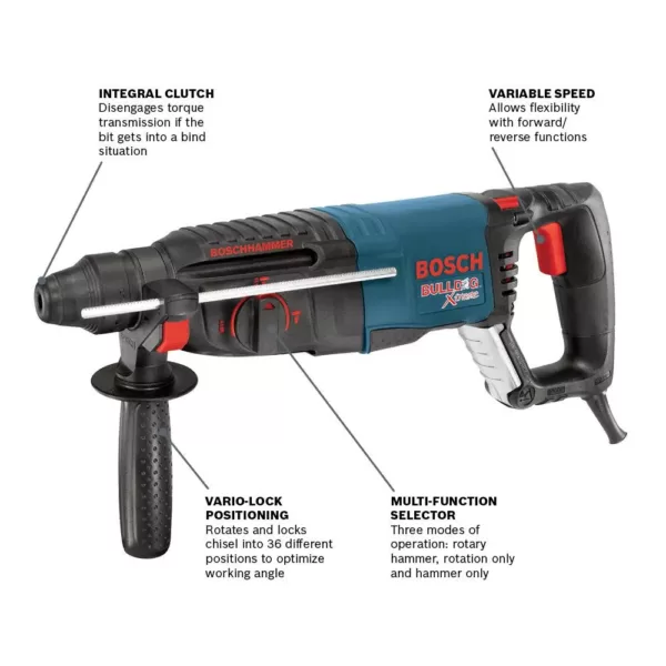 Bosch Bulldog Xtreme 8 Amp 1 in. Corded Variable Speed SDS-Plus Concrete/Masonry Rotary Hammer Drill with Carrying Case