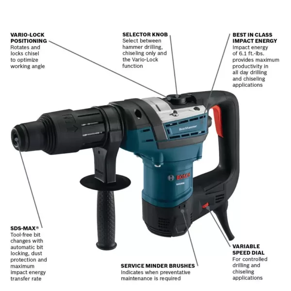 Bosch 12 Amp 1-9/16 in. Corded Variable Speed SDS-Max Combination Concrete/Masonry Rotary Hammer Drill with Carrying Case