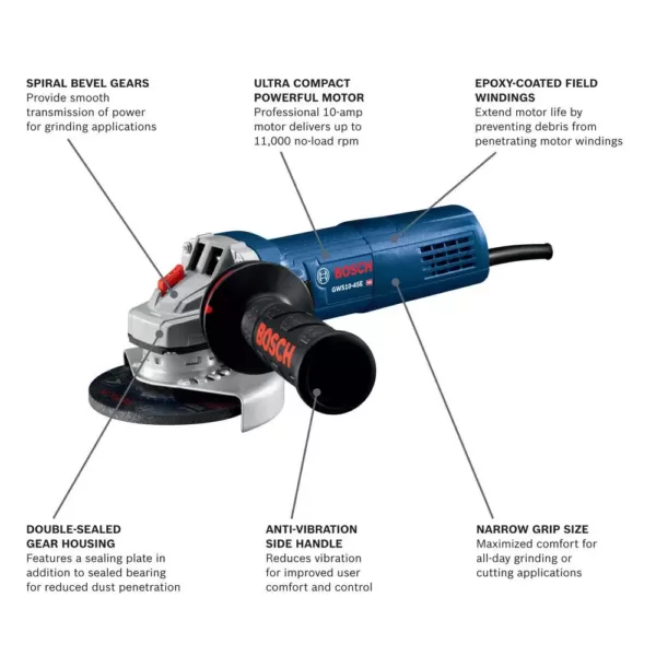 Bosch 12A 1-9/16 in. Corded SDS-Max Concrete/Masonry Rotary Hammer Drill with Carrying Case + 10A Corded 4.5in. Angle Grinder