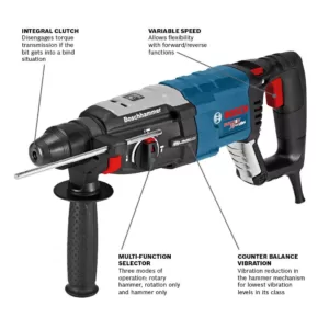 Bosch Reconditioned 8.5 A 1-1/8in. Corded SDS-Plus Rotary Hammer Drill w/ Case+Bulldog SDS-Plus Rotary Hammer Bit Set(6-Piece)