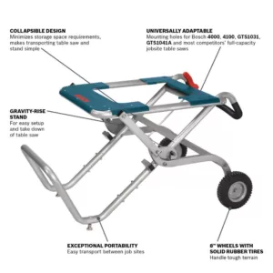 Bosch Portable Folding Gravity Rise Table Saw Stand with Wheels