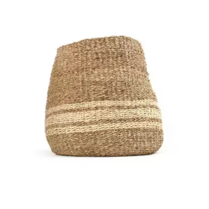 Zentique Concave Hand Woven Wicker Seagrass and Palm Leaf with Light Pin Stripes Medium Basket