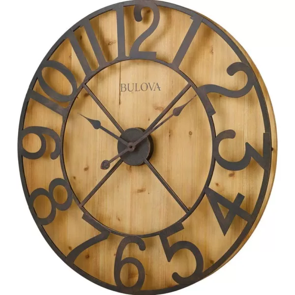 Bulova 29 in. H x 29 in. W Round Gallery Wall Clock in Knotty Pine Veneer