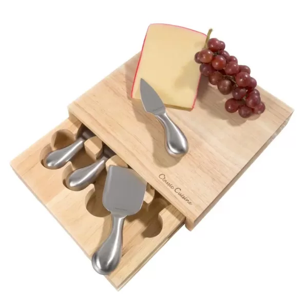 Classic Cuisine 5-Piece Wooden Cheese Board with Stainless Steel Tools