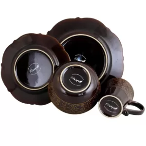 Elama Salia 16-Piece Traditional Brown Stoneware Dinnerware Set (Service for 4)