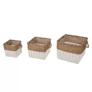 Glitzhome Natural/White Square Wicker Baskets (Set of 3)