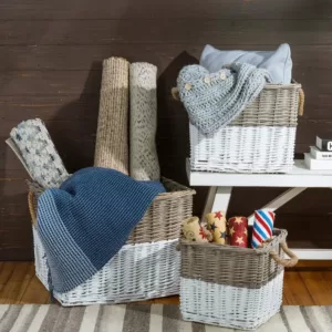 Glitzhome Natural/White Square Wicker Baskets (Set of 3)