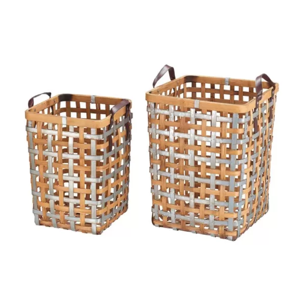 Home Decorators Collection Home Decorators Collection Square Galvanized Metal and Natural Bamboo Woven Decorative Basket with Handles (Set of 2)