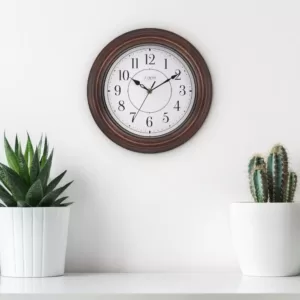 La Crosse Technology 12 in. H Round Brown Plastic Wall Clock with Silent Movement