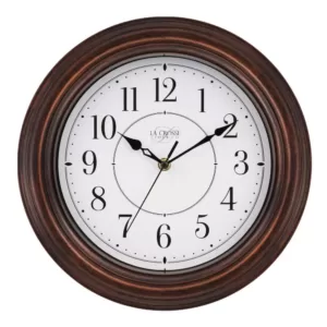 La Crosse Technology 12 in. H Round Brown Plastic Wall Clock with Silent Movement