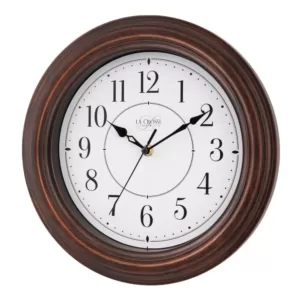 La Crosse Technology 12 in. H Round Brown Plastic Wall Clock with Silent Movement