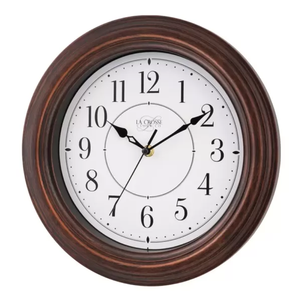 La Crosse Technology 12 in. H Round Brown Plastic Wall Clock with Silent Movement