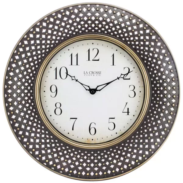 La Crosse Technology 16 in. Antiqued Brown Lattice Round Analog Wall Clock