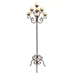 LITTON LANE 61 in. Brown Iron Scroll Design 7-Light Candelabra