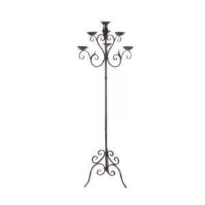 LITTON LANE 61 in. Brown Iron Scroll Design 7-Light Candelabra