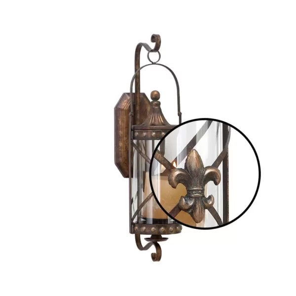 LITTON LANE Old World Riveted Burnished Bronze Iron Candle Sconce