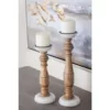 LITTON LANE New Traditional Stained Wood and Marble Candle Holders (Set of 2)