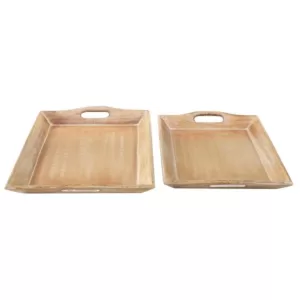 LITTON LANE Distressed Brown Decorative Wooden Trays (Set of 2)