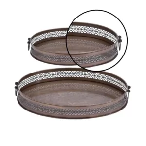 LITTON LANE New Traditional Metallic Latticed Iron Trays (Set of 2)