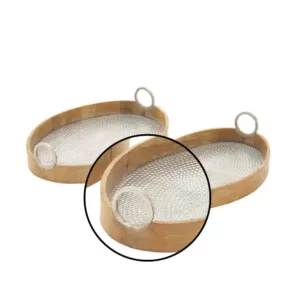 LITTON LANE Rustic Wood and Aluminum Oval Trays (Set of 2)