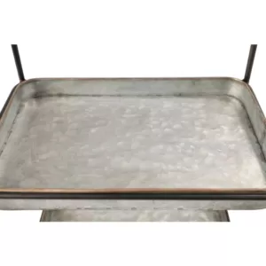 LITTON LANE Large Black and Silver 2-Tier Rectangular Metal 2-Tiered Tray with Handle