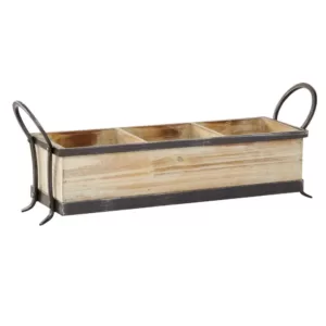 LITTON LANE Rustic 3-Compartment Brown Decorative Tray