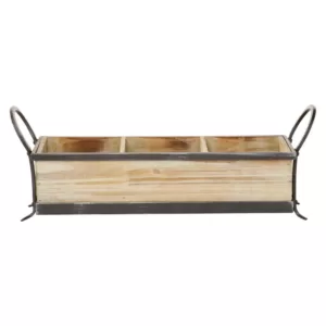 LITTON LANE Rustic 3-Compartment Brown Decorative Tray