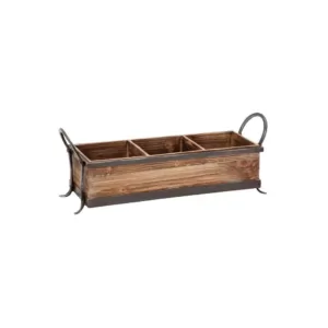 LITTON LANE Rustic 3-Compartment Brown Decorative Tray