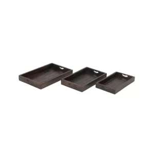 LITTON LANE Farmhouse Mahogany-Finished Decorative Slat Trays (Set of 3)