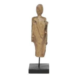 LITTON LANE Tall Hand-Carved Buddha Natural Wood Sculpture Table Decor, 5.5 in. x 18 in.