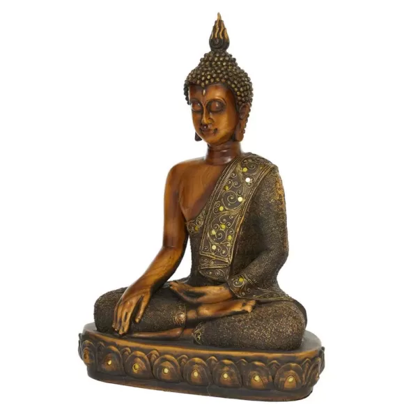 LITTON LANE Polystone Sitting Buddha Sculpture on Oval Base