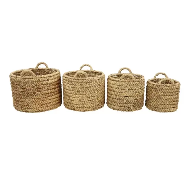 LITTON LANE Round Water Hyacinth and Metal Storage Wicker Baskets (Set of 4)