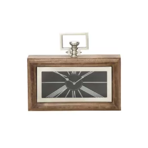 LITTON LANE Oak Brown and Silver Table Clock