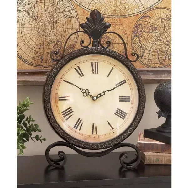 LITTON LANE 17 in. x 11 in. Round Iron Table Clock