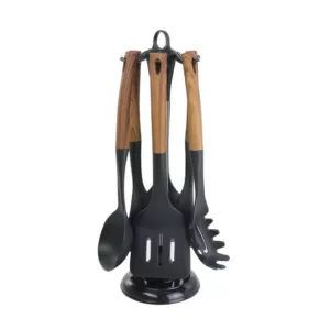 MegaChef Black Nylon Cooking Utensils with Wood Design (Set of 7)