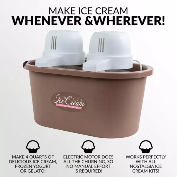 Nostalgia 4 Qt. Brown Double Flavor Ice Cream Maker