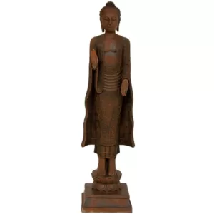 Oriental Furniture Oriental Furniture 21 in. Standing Semui-in Rust Patina Buddha Decorative Statue