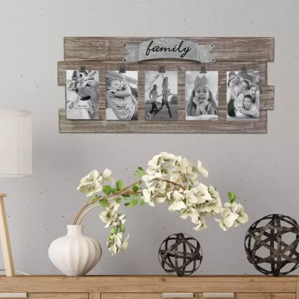 Stonebriar Collection Rustic Wood Collage Picture Frame with Clips and Metal Detail