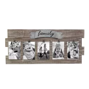 Stonebriar Collection Rustic Wood Collage Picture Frame with Clips and Metal Detail