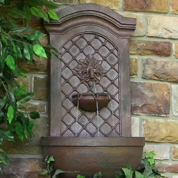 Sunnydaze Decor Rosette Leaf Iron Electric Powered Outdoor Wall Fountain