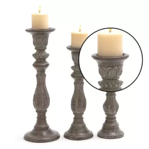 LITTON LANE Rustic Dark Brown Tapered Mango Wood Candle Holder (Set of 3)