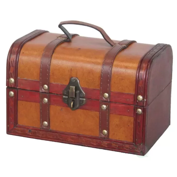 Vintiquewise 8.5 in. x 5.5 in.  x 5.5 in. Wood Faux Leather Decorative Faux Leather Treasure Box